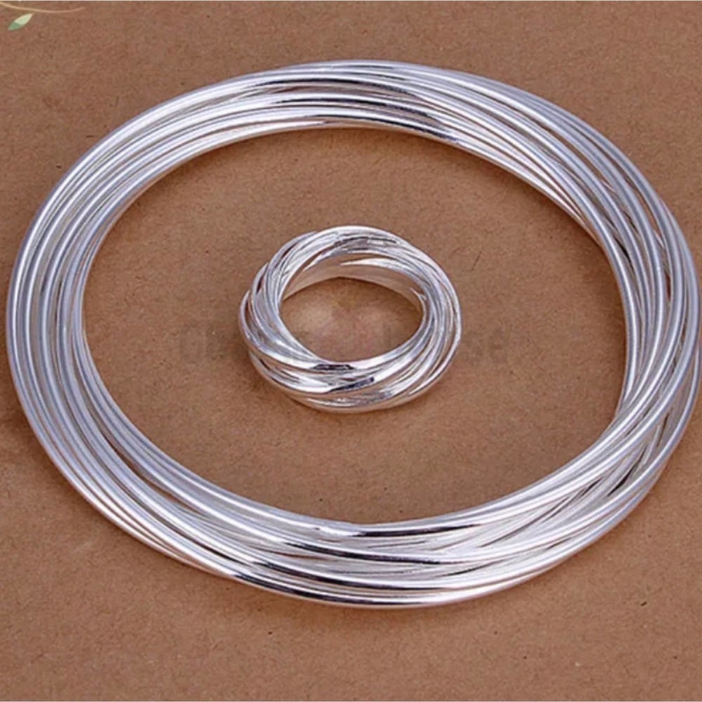 Sterling Silver Bangle Bracelet Matching Ring Set